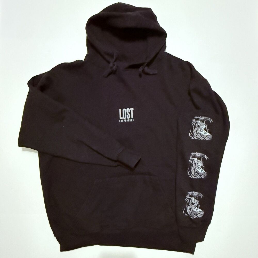 Lost Intricacy Mitt Hoodie Men’s Large Black Skeleton Sleeve Waves Streetwear